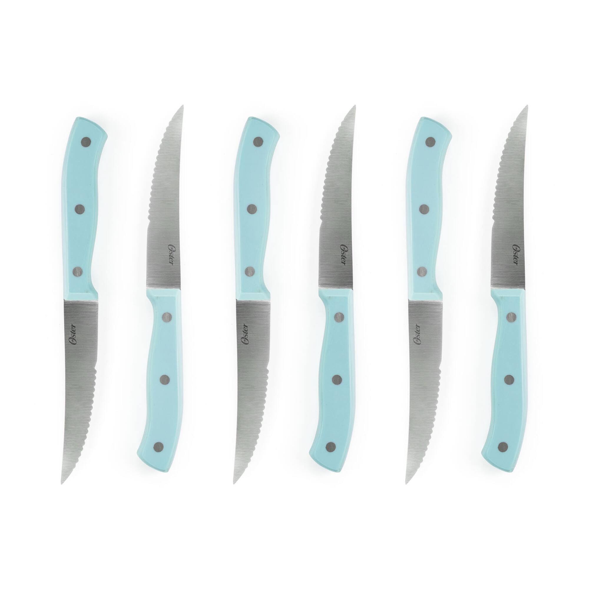 Oster Steffen 14-Piece Blue Stainless Steel Cutlery Set with Storage Block
